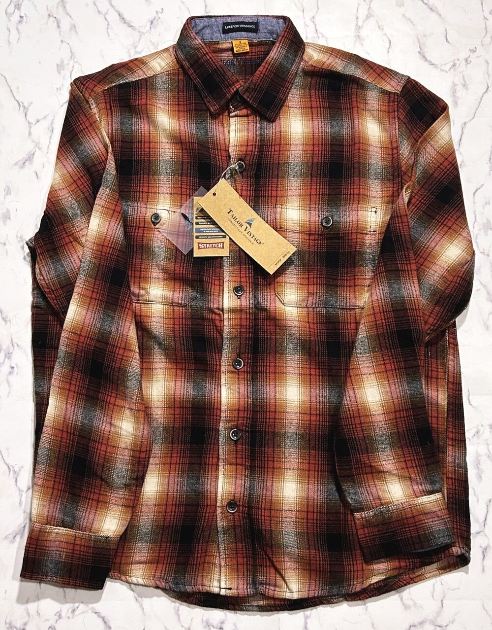 NWT Tailor Vintage Luxe Performance Stretch Plaid Flannel Shirt Small